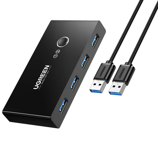 UGREEN صندوق تحويل مشاركة USB 3.0 ثنائي المدخل وأربعة مخارج - US216