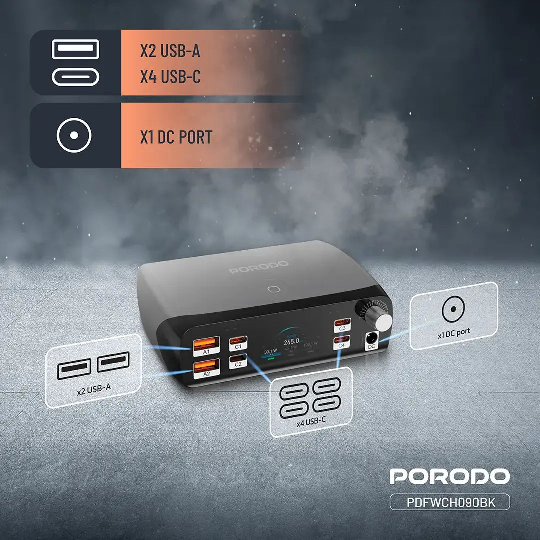 Porodo PowerGate Smart Charging Station - PDFWCH090BK