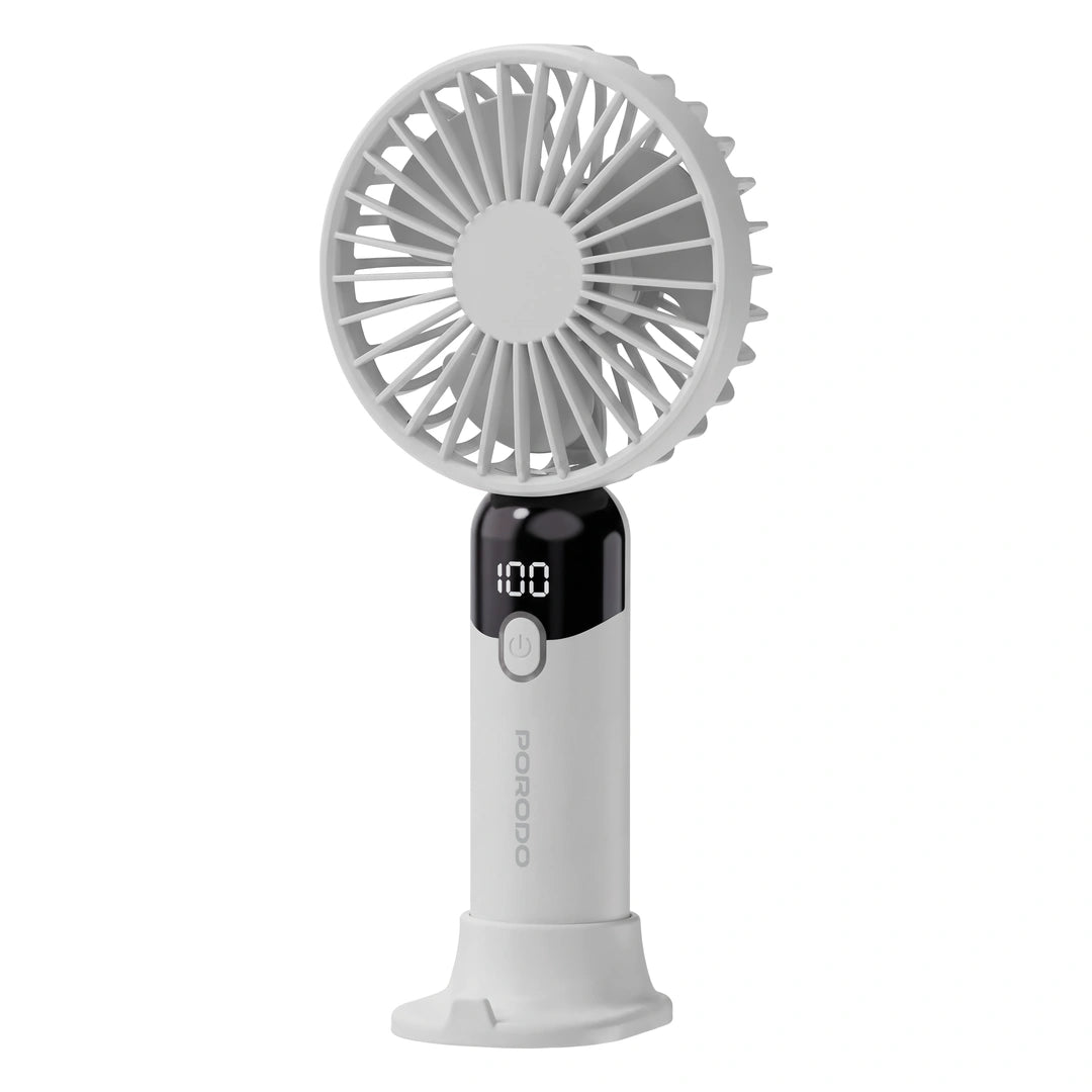 Porodo Lifestyle Chillo Air Portable Handheld Fan With 2-in-1 Base & Phone Stand - White