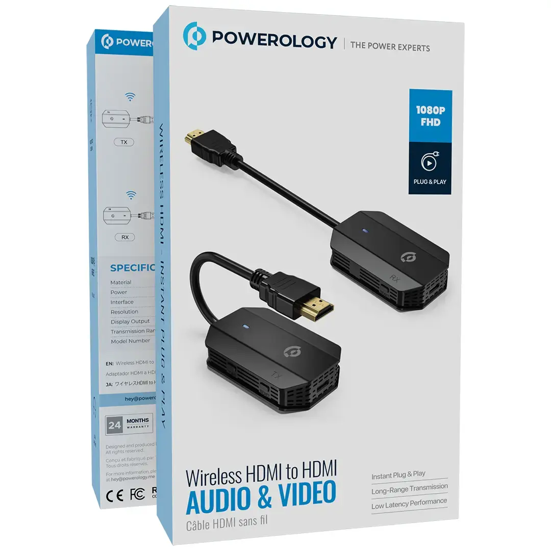 Powerology محول صوت وفيديو لاسلكي HDMI إلى HDMI - PHDMRABK - أسود