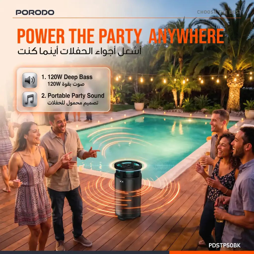 Porodo SoLoud party speaker RGB lighting