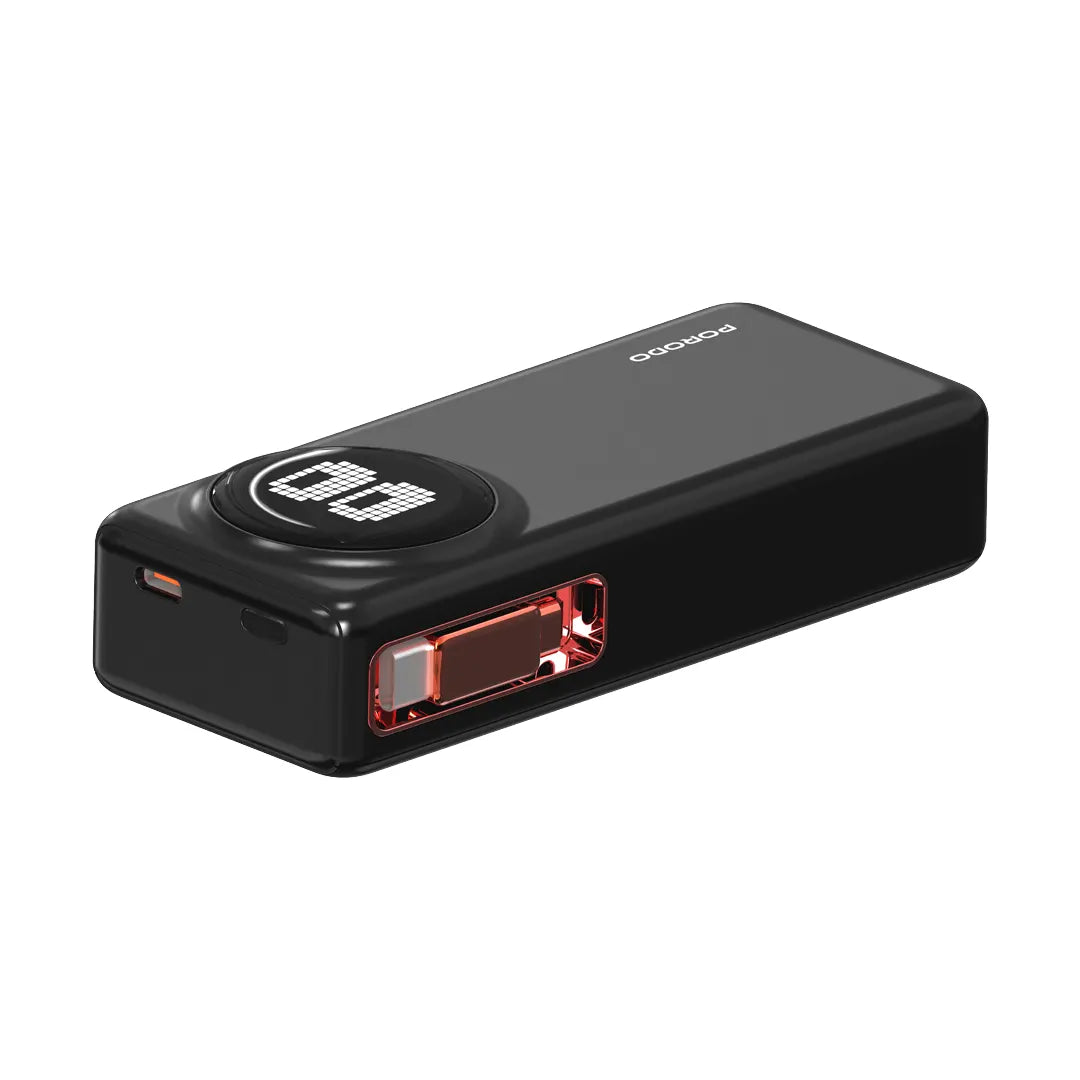 Porodo 10000Mah Animated Display Power Bank 68Cm Retractable Type-C - PD-PBFCH072-BK