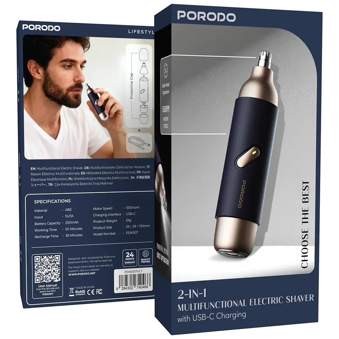 Porodo 2 In 1 Multifunctional Electric Shaver With USB-C Charging - PDK007VLT
