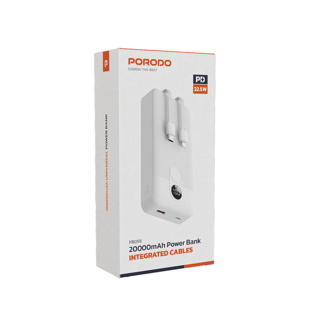 Porodo 20000mAh Power bank Digital Display with C & Lightning Cable - PDPBFCH058BK