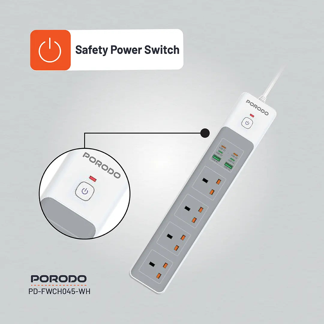 Porodo 4AC 65W 3000W Power Strip - PD-FWCH045-BK