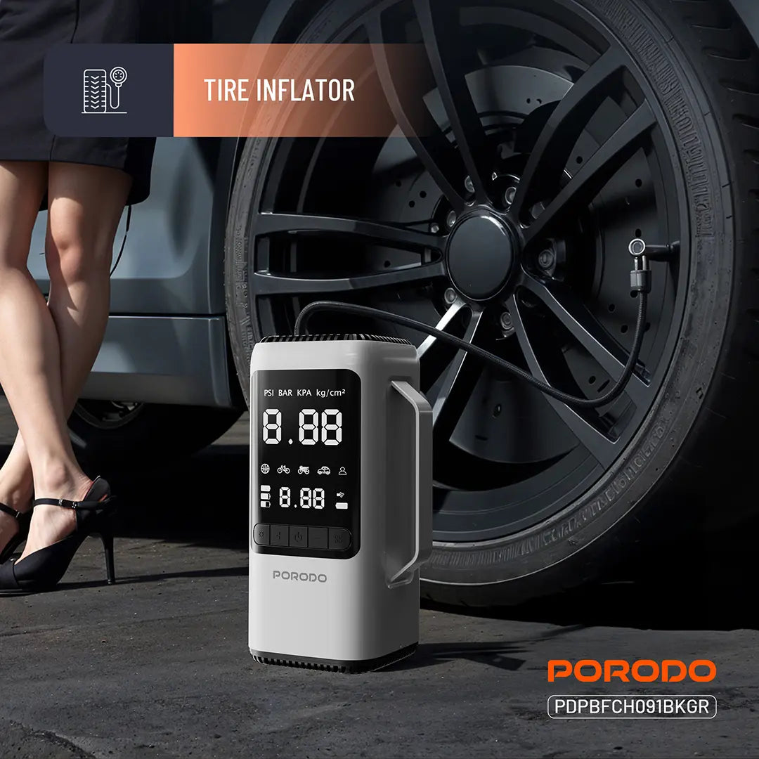 Porodo 6-IN-1 Multi Function Power Tool, Jump Starter | Air Compressor | Power Bank - PDPBFCH091BKGR