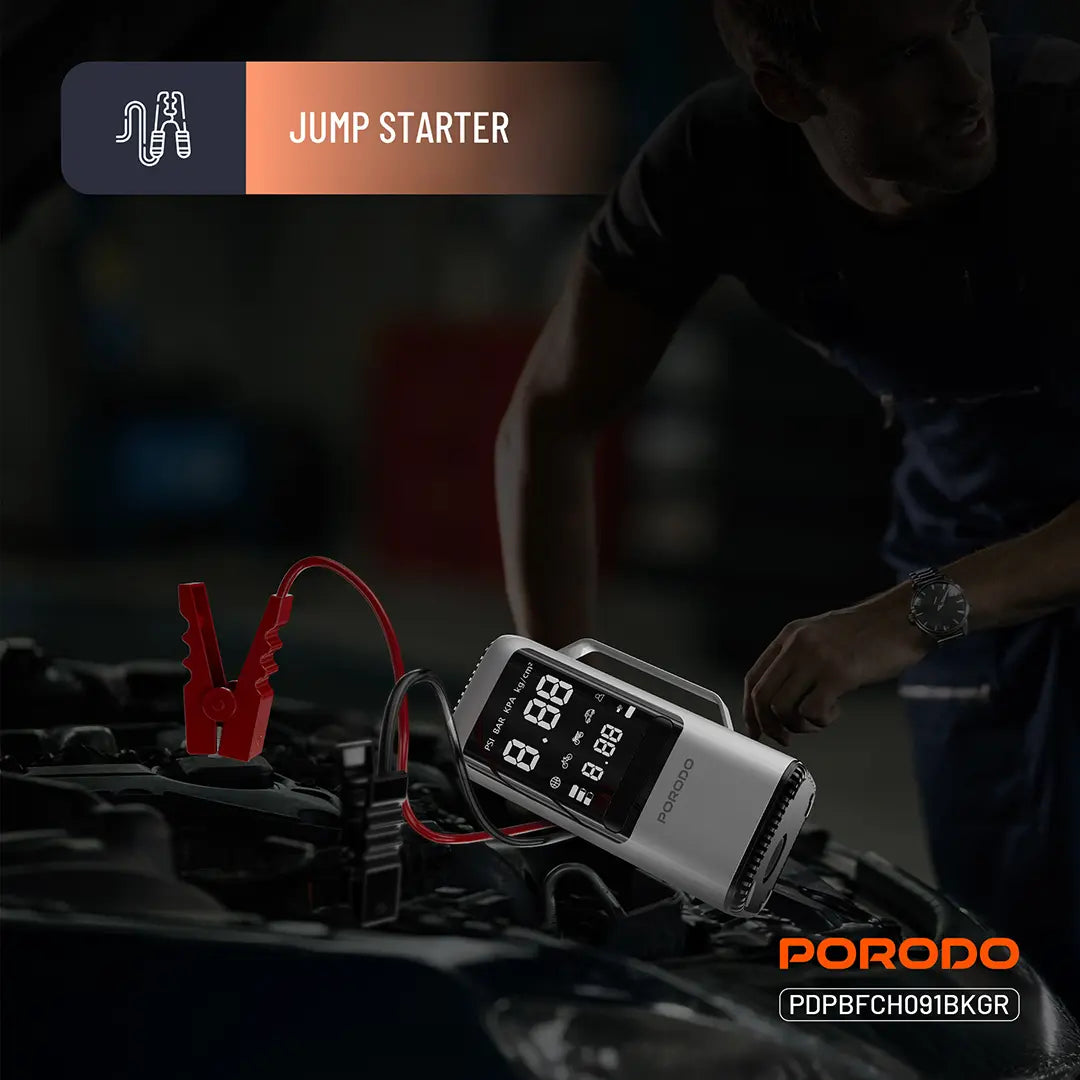 Porodo 6-IN-1 Multi Function Power Tool, Jump Starter | Air Compressor | Power Bank - PDPBFCH091BKGR