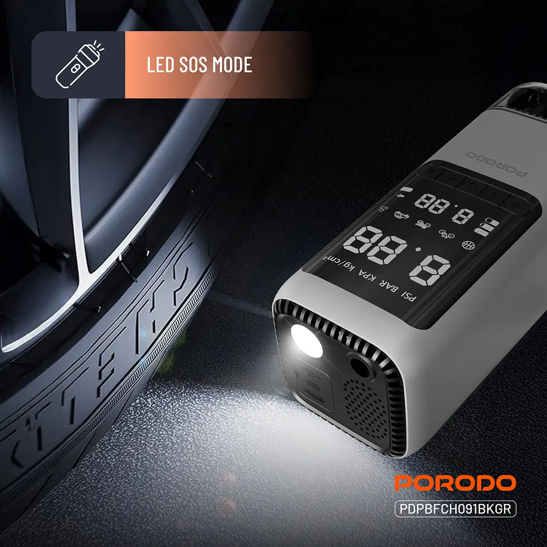 Porodo 6-IN-1 Multi Function Power Tool, Jump Starter | Air Compressor | Power Bank - PDPBFCH091BKGR