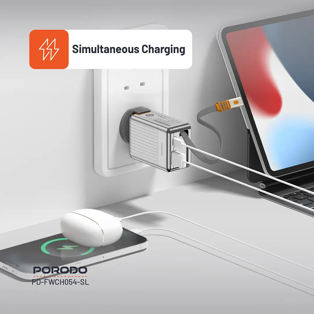 Porodo 75cm Retractable Type-C Super Quick GaN Charger - PD-FWCH054-BK