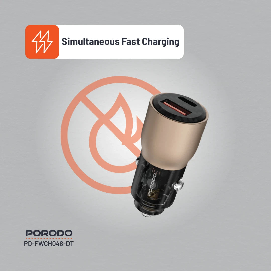 Porodo 95W Car Charger Transparent Multi-Device PD Charging - PDFWCH048GY