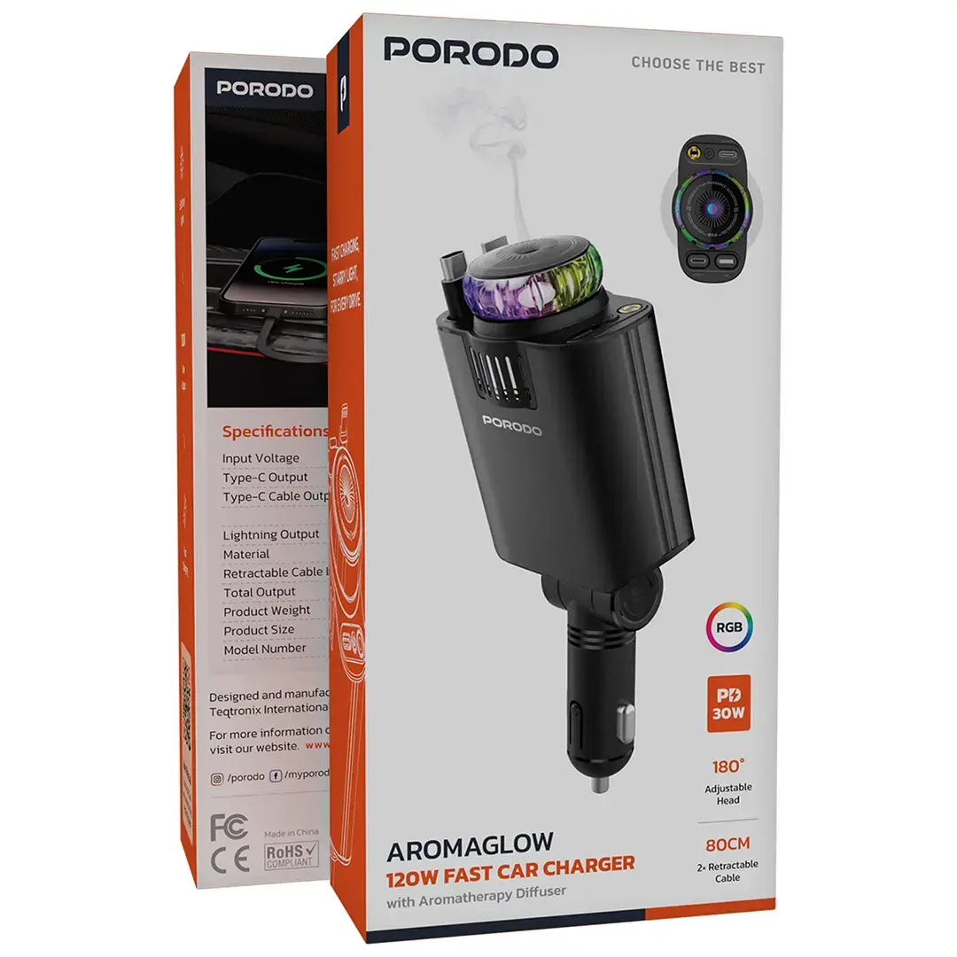 Porodo AROMAGLOW 120W Fast Car Charger - PDCHD120WBK