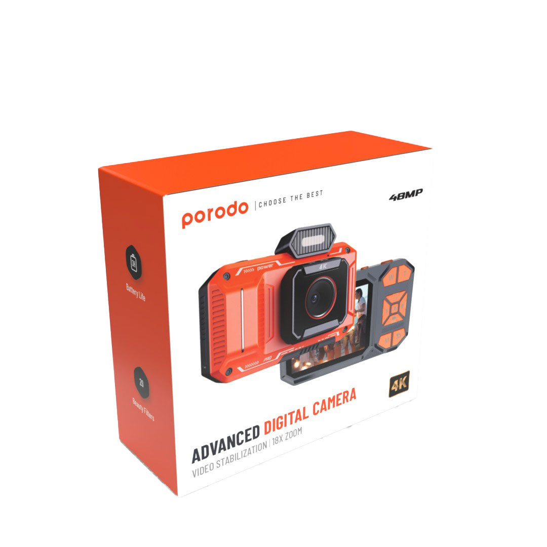 Porodo Advanced Digital Camera Video Stabilization & 18x Zoom - PD-FHDCAM48-WH