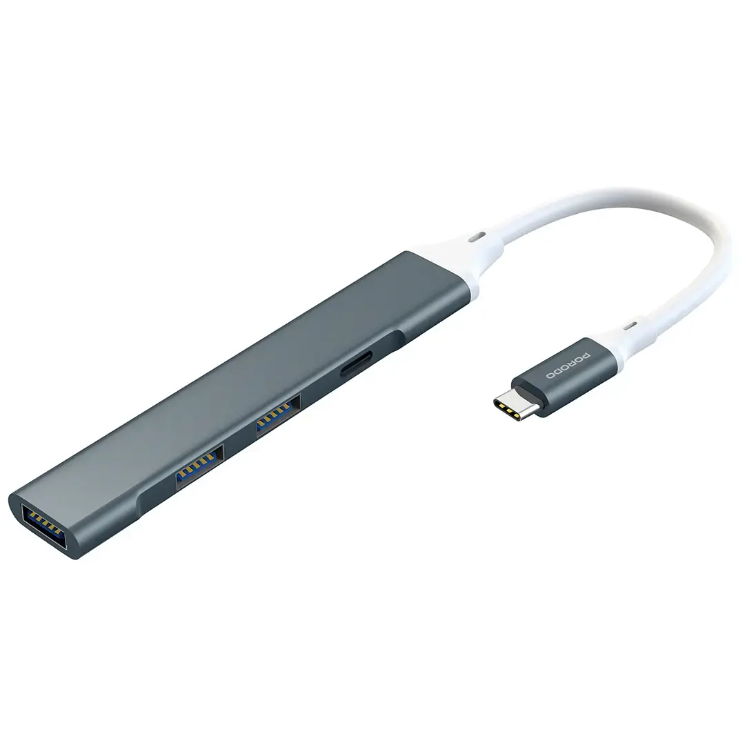 Porodo ALUMINUM Multi-Port USB-C Hub 5Gbps Data Transfer - PDFWCH097GY