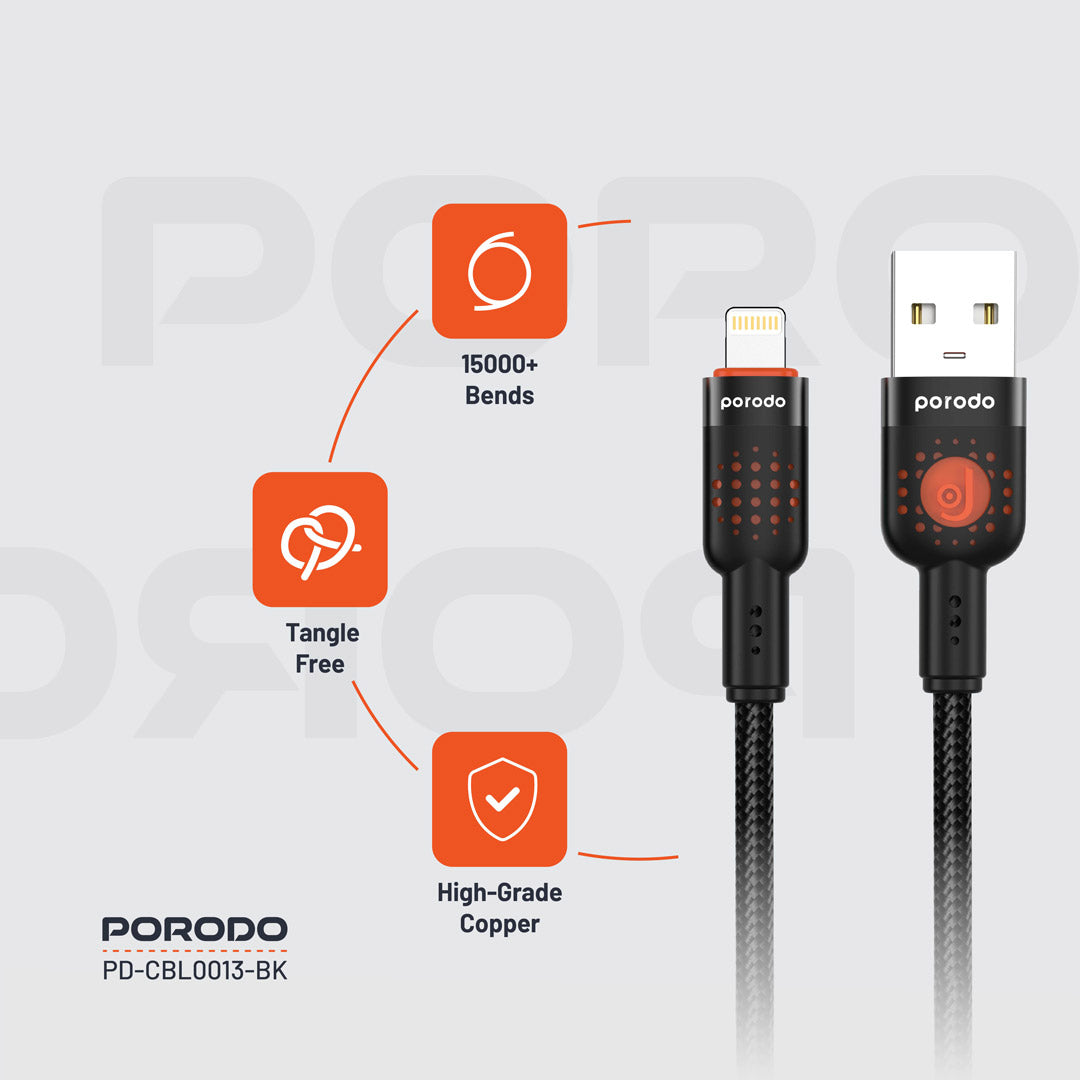 Porodo Braided Cable USB-A to Lightning - PDCBL0013BK