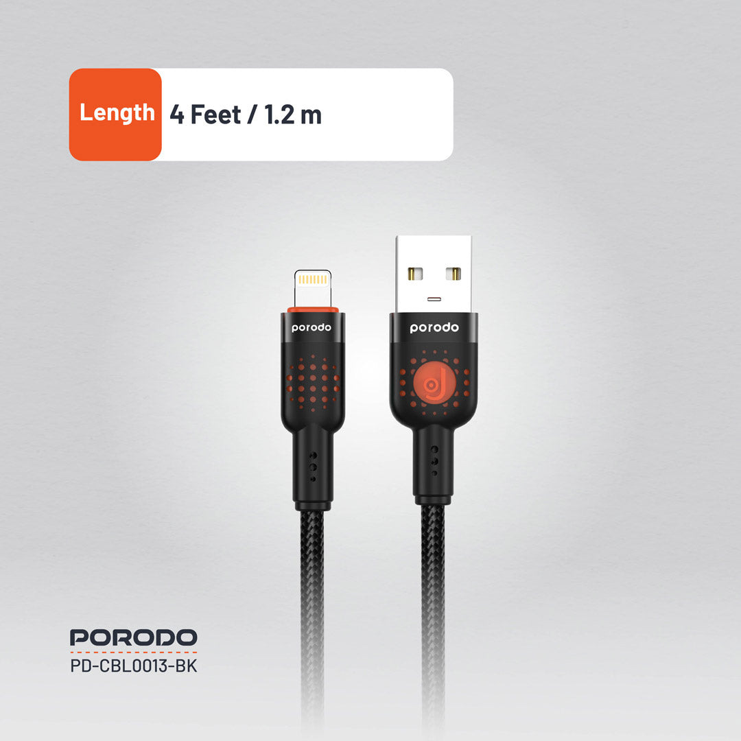 Porodo Braided Cable USB-A to Lightning - PDCBL0013BK