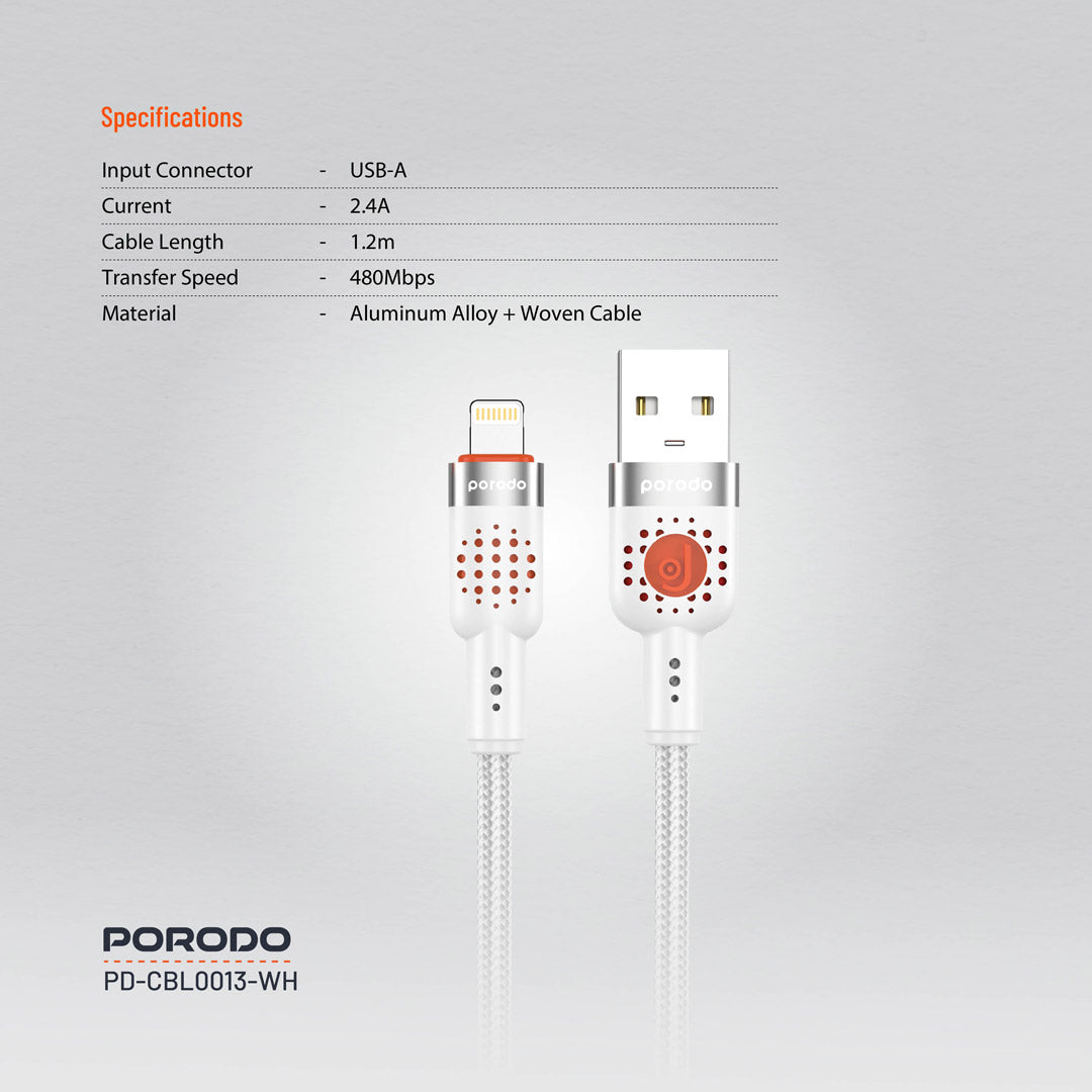 Porodo Braided Cable USB-A to Lightning - PDCBL0013BK