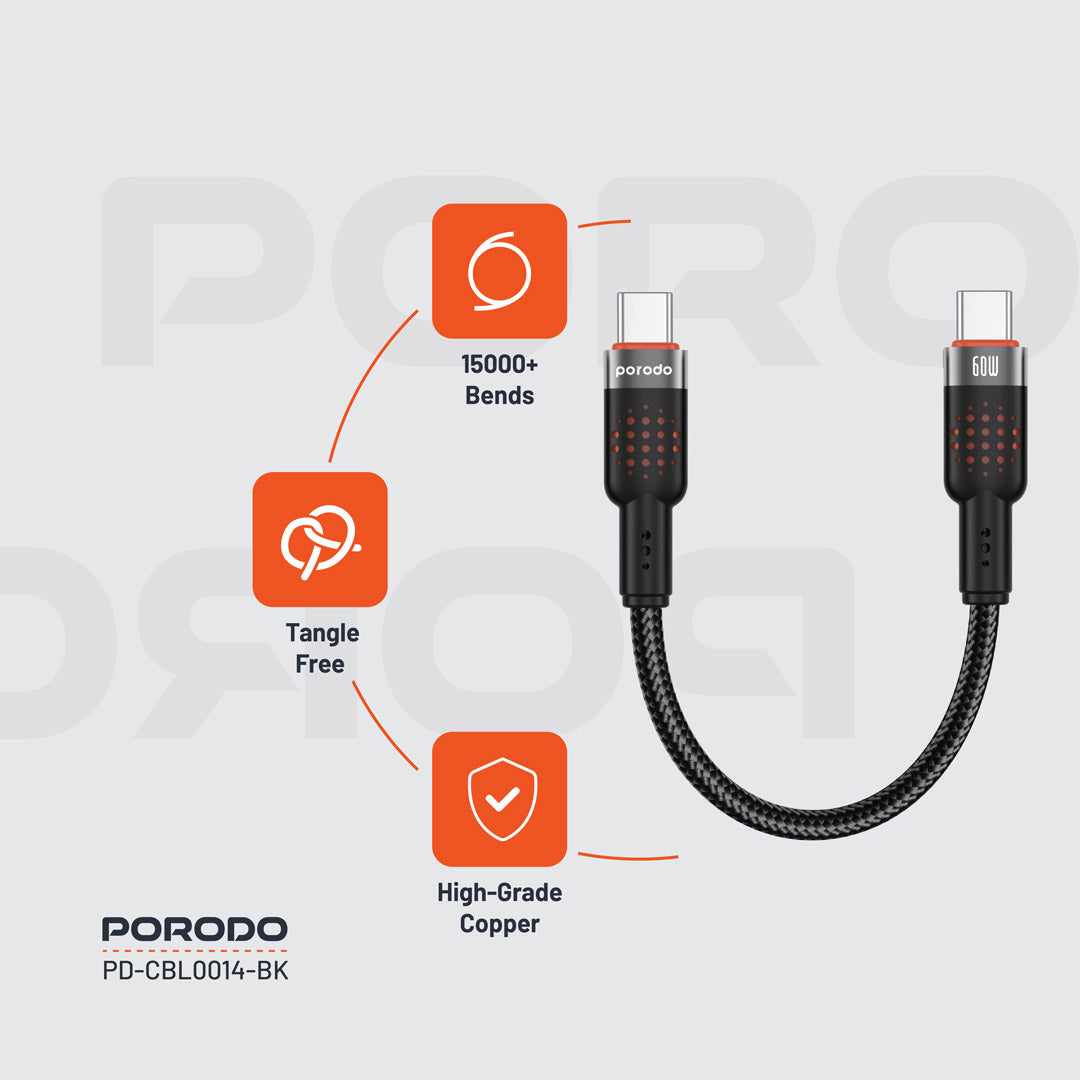 Porodo Braided Cable Type-C to C - PD-CBL0014-BK