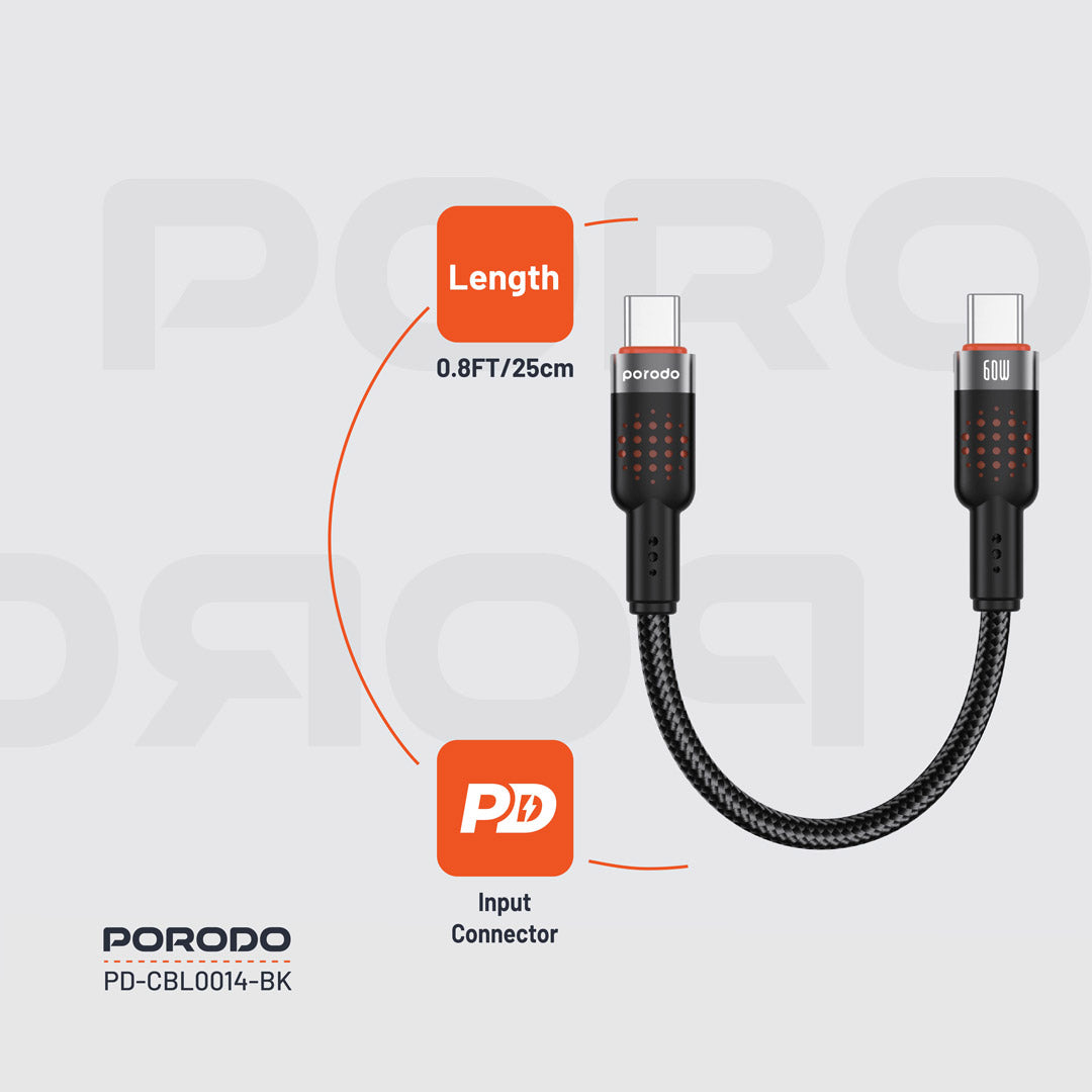 Porodo Braided Cable Type-C to C - PD-CBL0014-BK