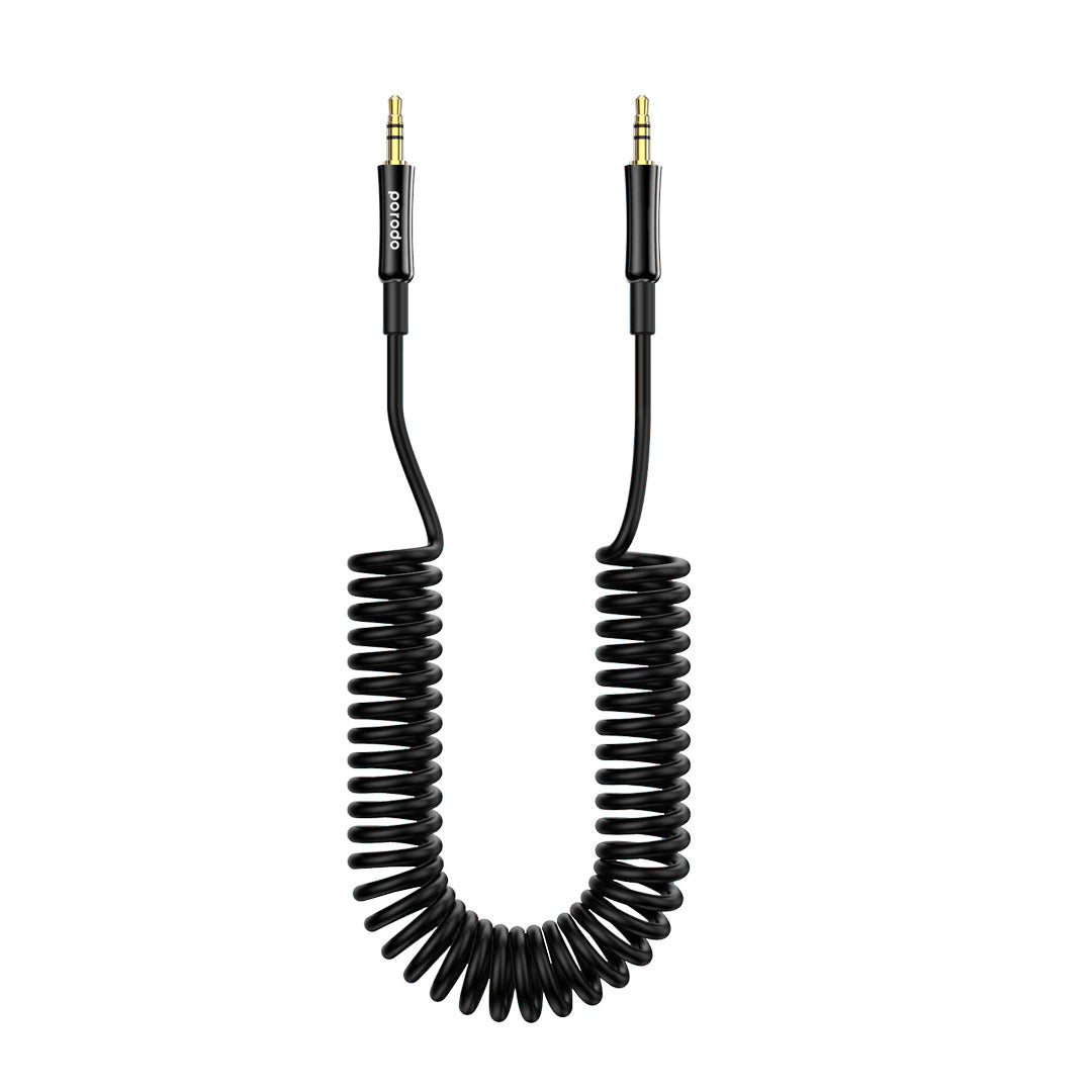 Porodo 3.5mm AUX Coiled Audio Cable Convenient Tangle-Free Design 1.2m/4ft - PDAUXCCBK