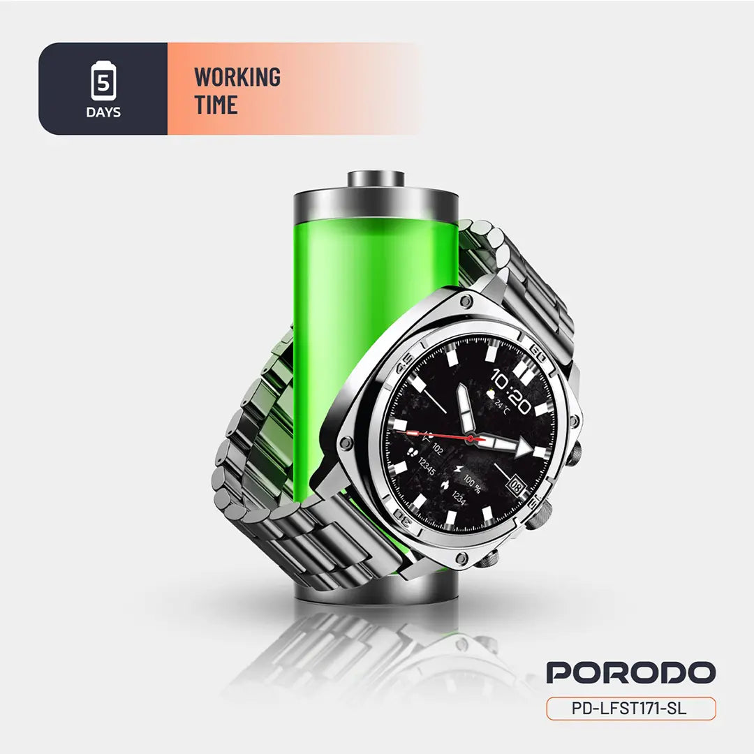 Porodo Chrono Steel Smart Watch - PDLFST171SL