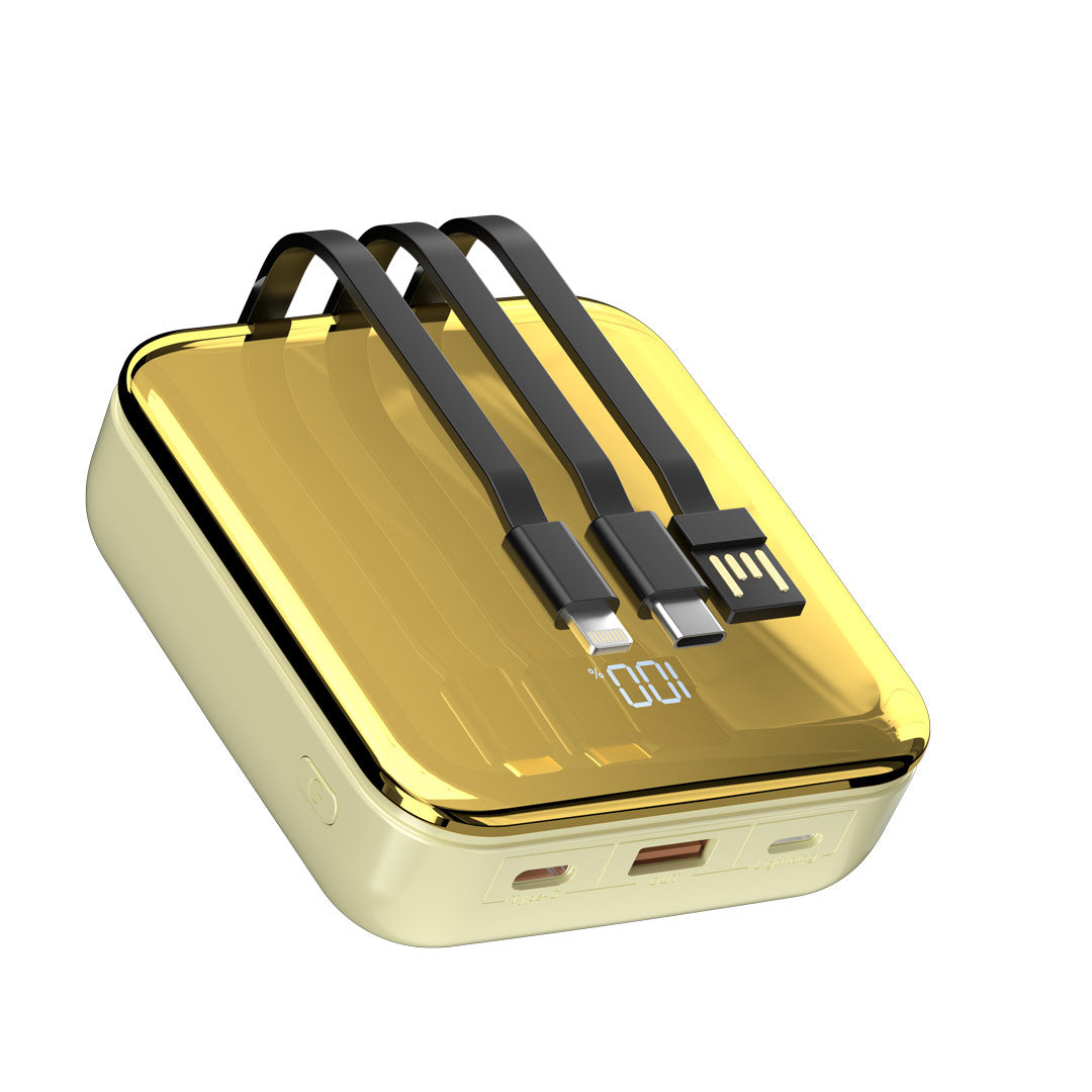 Porodo 20000mAh Mirror Power Bank Built-In Charge & Re-Charge Cables - PD-PBFCH032-GD
