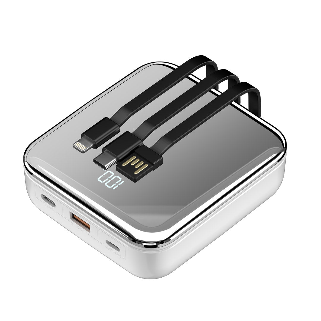 Porodo 20000mAh Mirror Power Bank Built-In Charge & Re-Charge Cables - PD-PBFCH032-GD