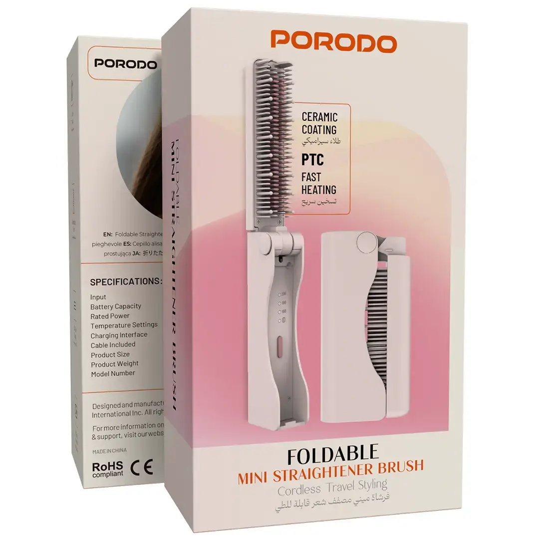 Porodo Foldable Mini Straightener Brush - PDLFSTHC313PK