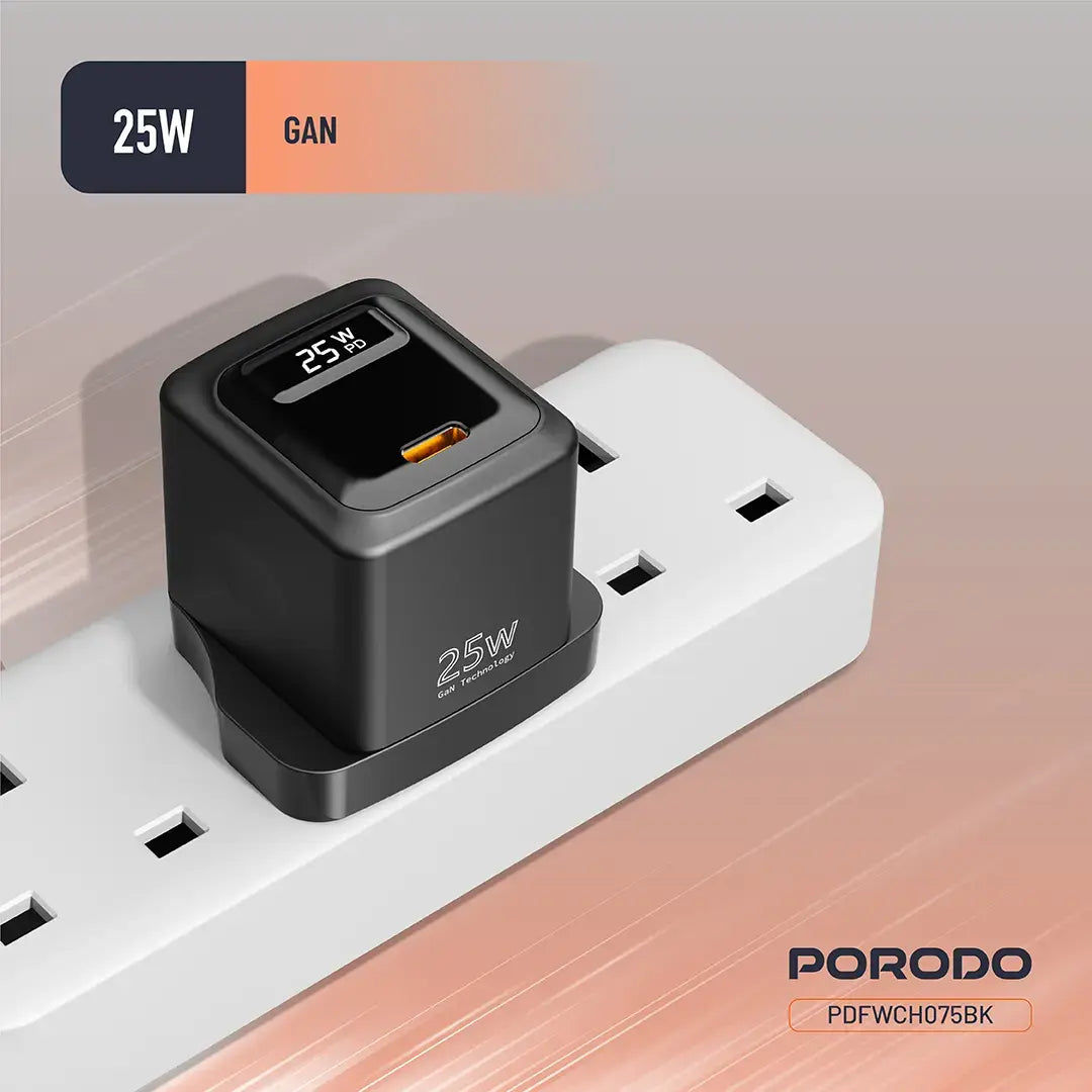 Porodo GaN 25W USB-C Wall Charger - PDFWCH075BK