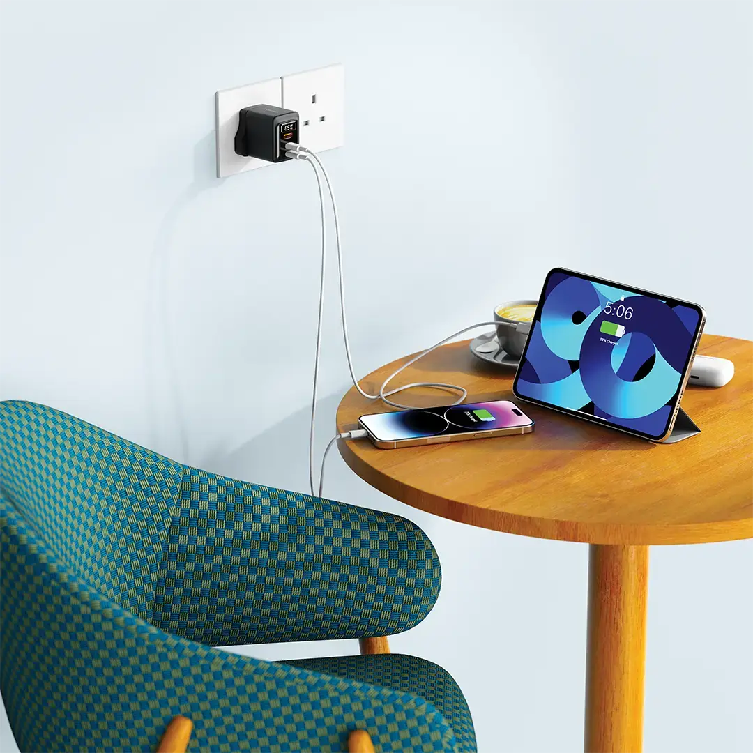 Porodo GaN 65W Multi-Port Wall Charger - PDFWCH071BK