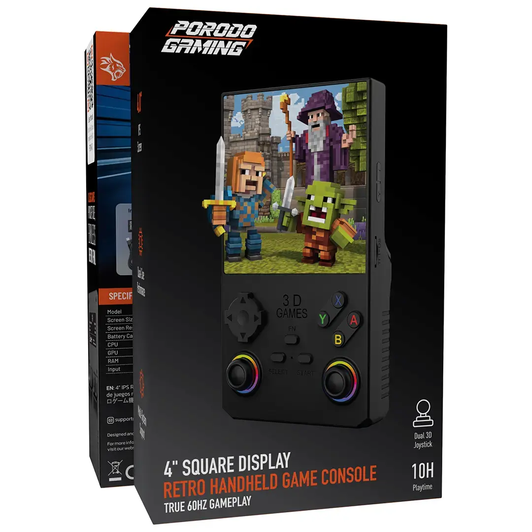 Porodo Gaming 4" Square Display Retro Handheld Game Console - PDXV40BK