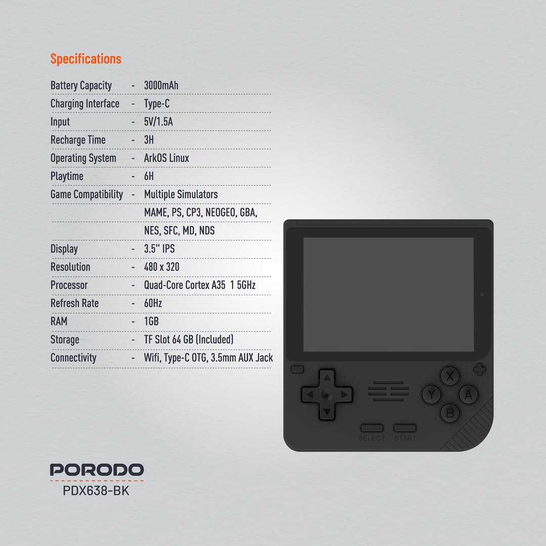 Porodo Gaming Retro Arcade Gaming Console - PDX638BKOG