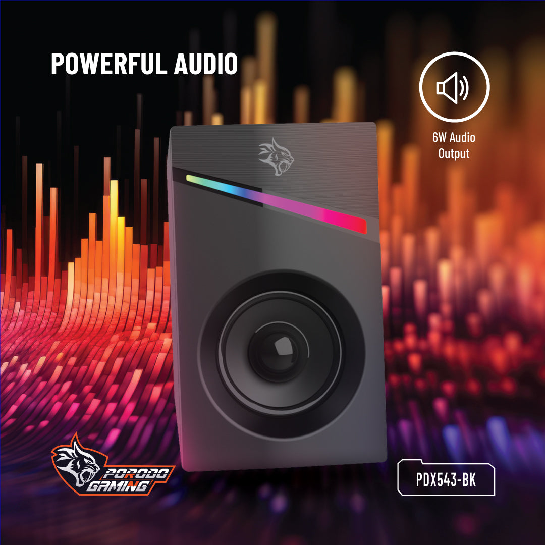 Porodo Gaming Stereo Gaming Speakers Volume Knob Control - PDX543-BK
