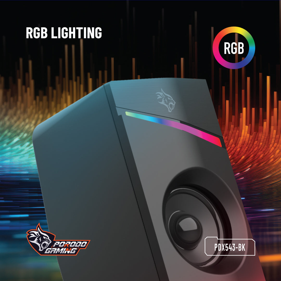Porodo Gaming Stereo Gaming Speakers Volume Knob Control - PDX543-BK