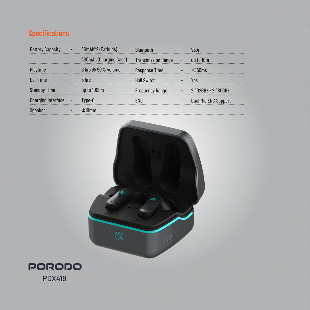 Porodo Ultra Low-Latency Gaming Earbuds - PDX419