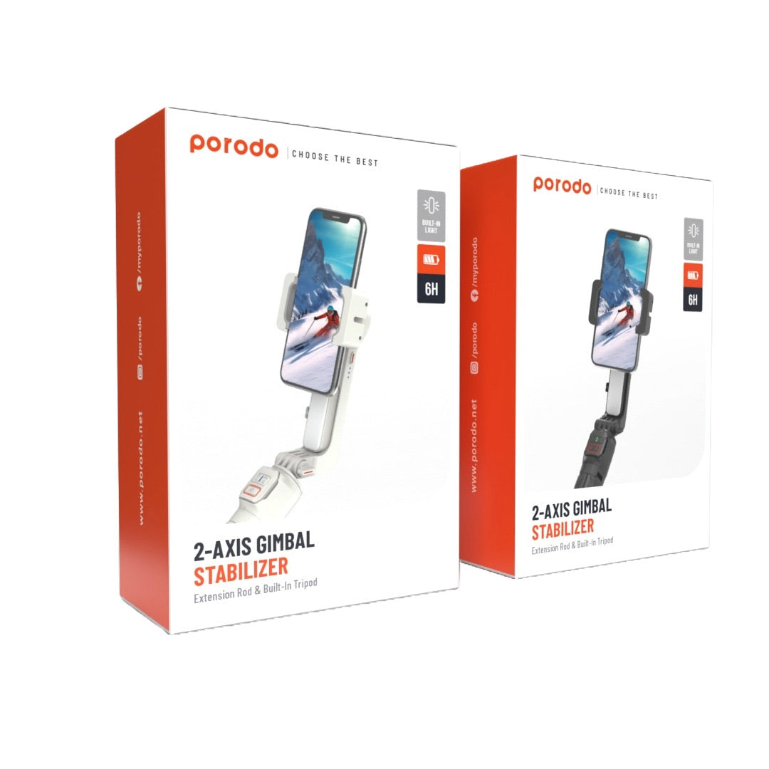 Porodo 2-Axis Gimbal Stabilizer Extension Rod & Built-in Tripod - PD-ASGMRC-GGY