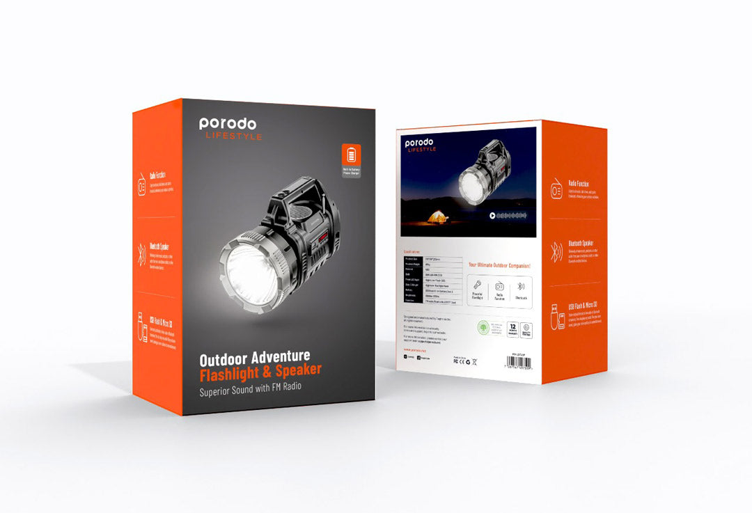 Porodo LifeStyle Outdoor Adventure Flashlight & Speaker Superior Sound With FM Radio - PD-LSFLSP