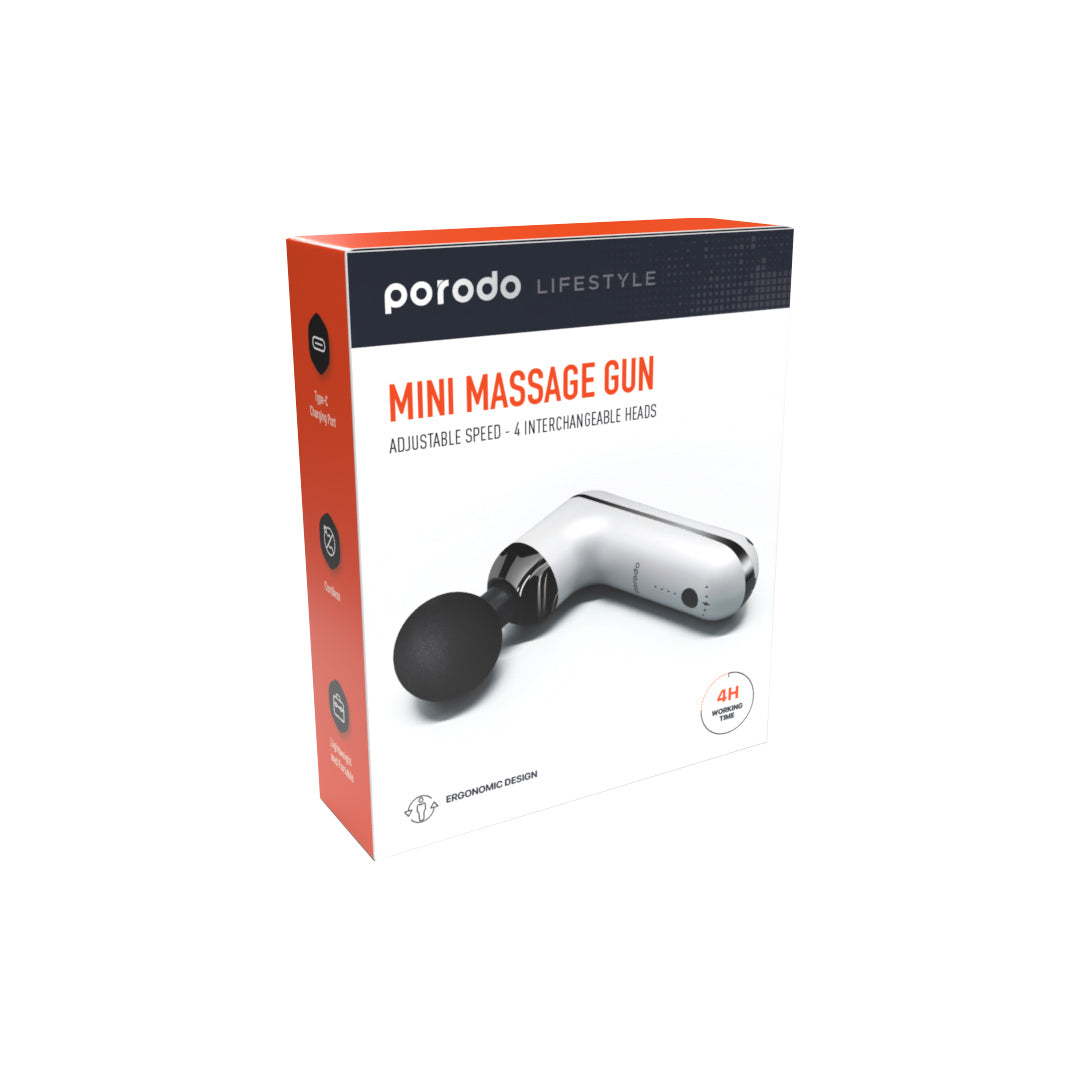 Porodo Lifestyle Mini Massage Gun Adjustable Speed-4 Interchangeable Heads - PD-LSVSMG-WH