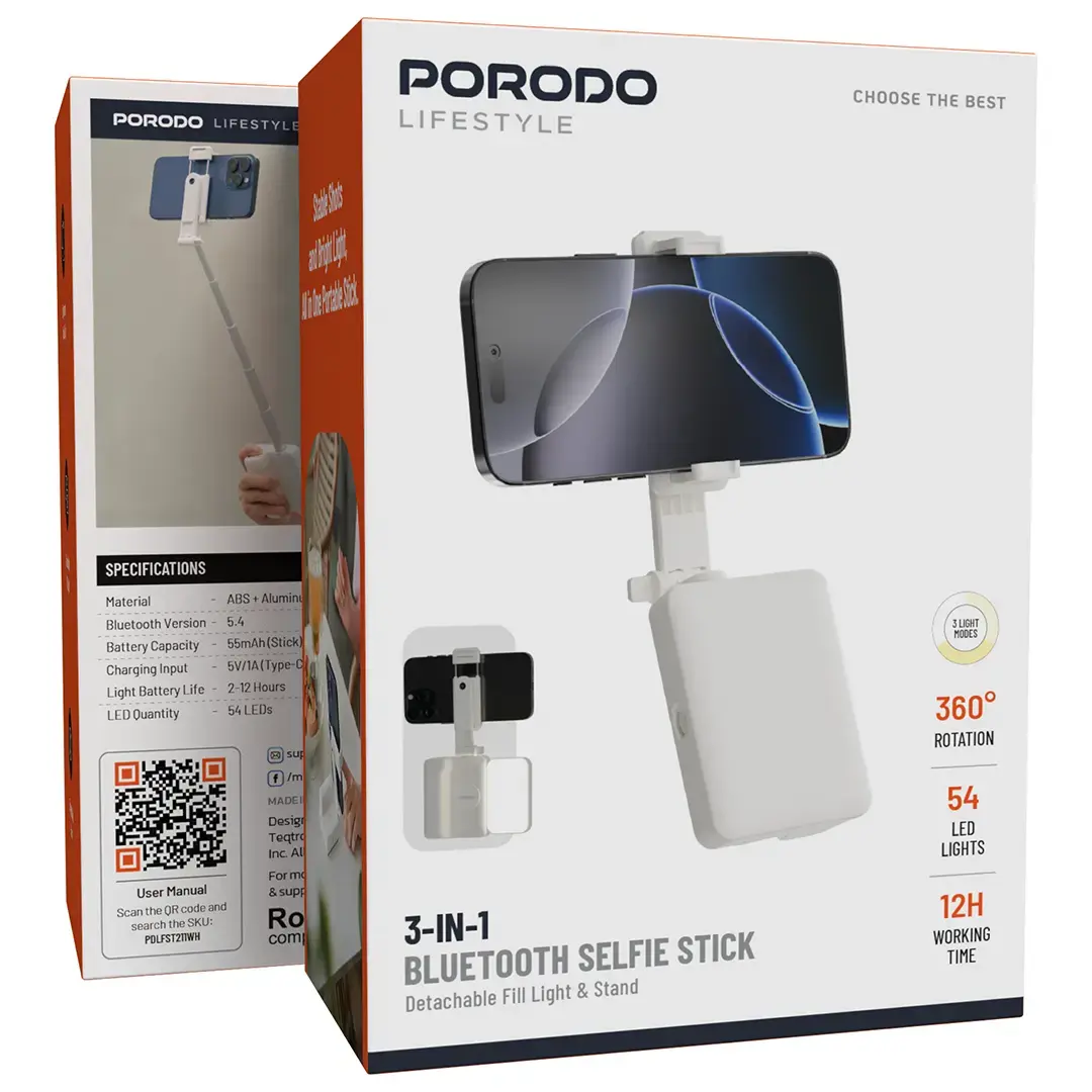 Porodo Lifestyle 3-In-1 Bluetooth Selfie Stick - PDLFST211WH