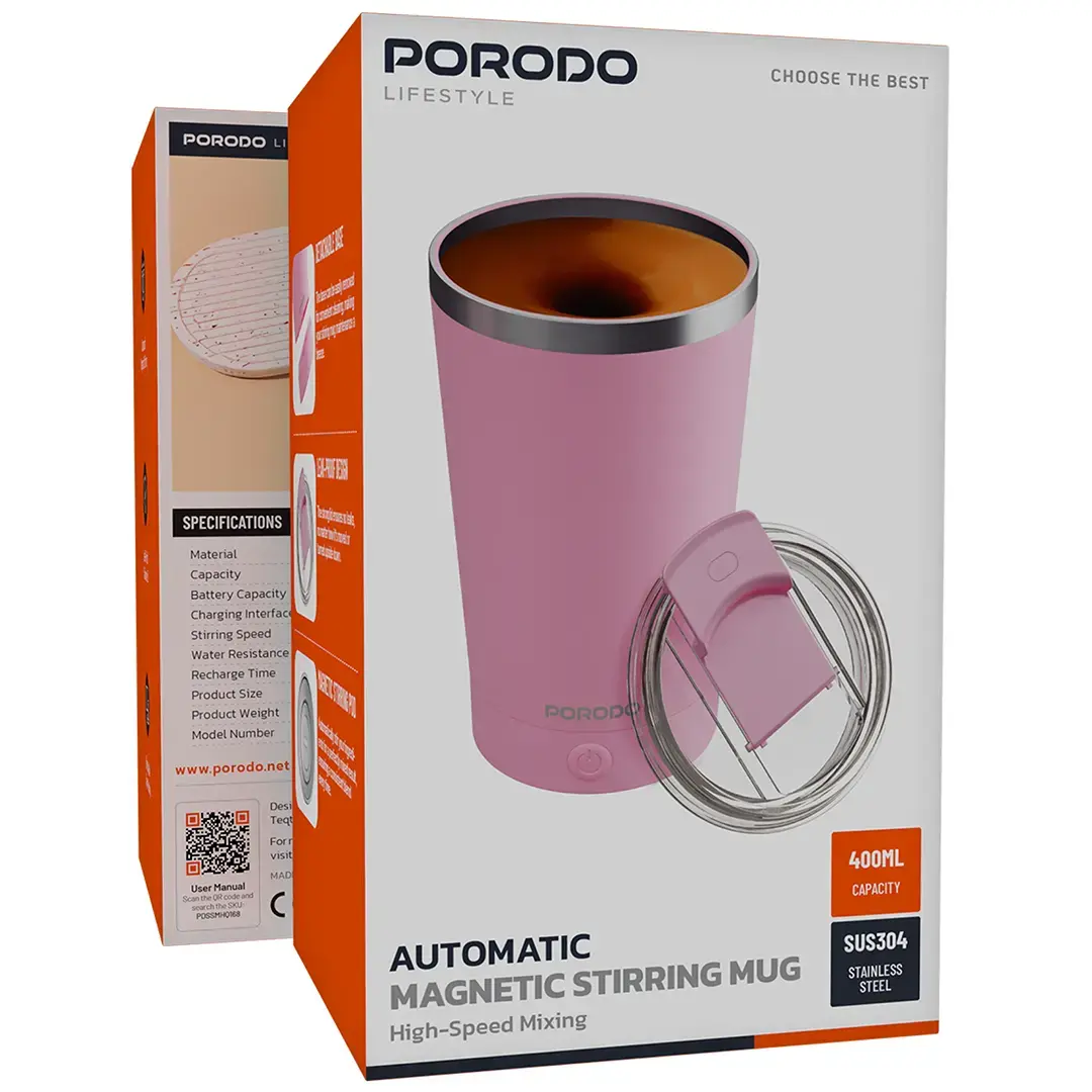 Porodo Lifestyle Automatic Magnetic Stirring Mug High-Speed Mixing - PDSSMHQ168BK