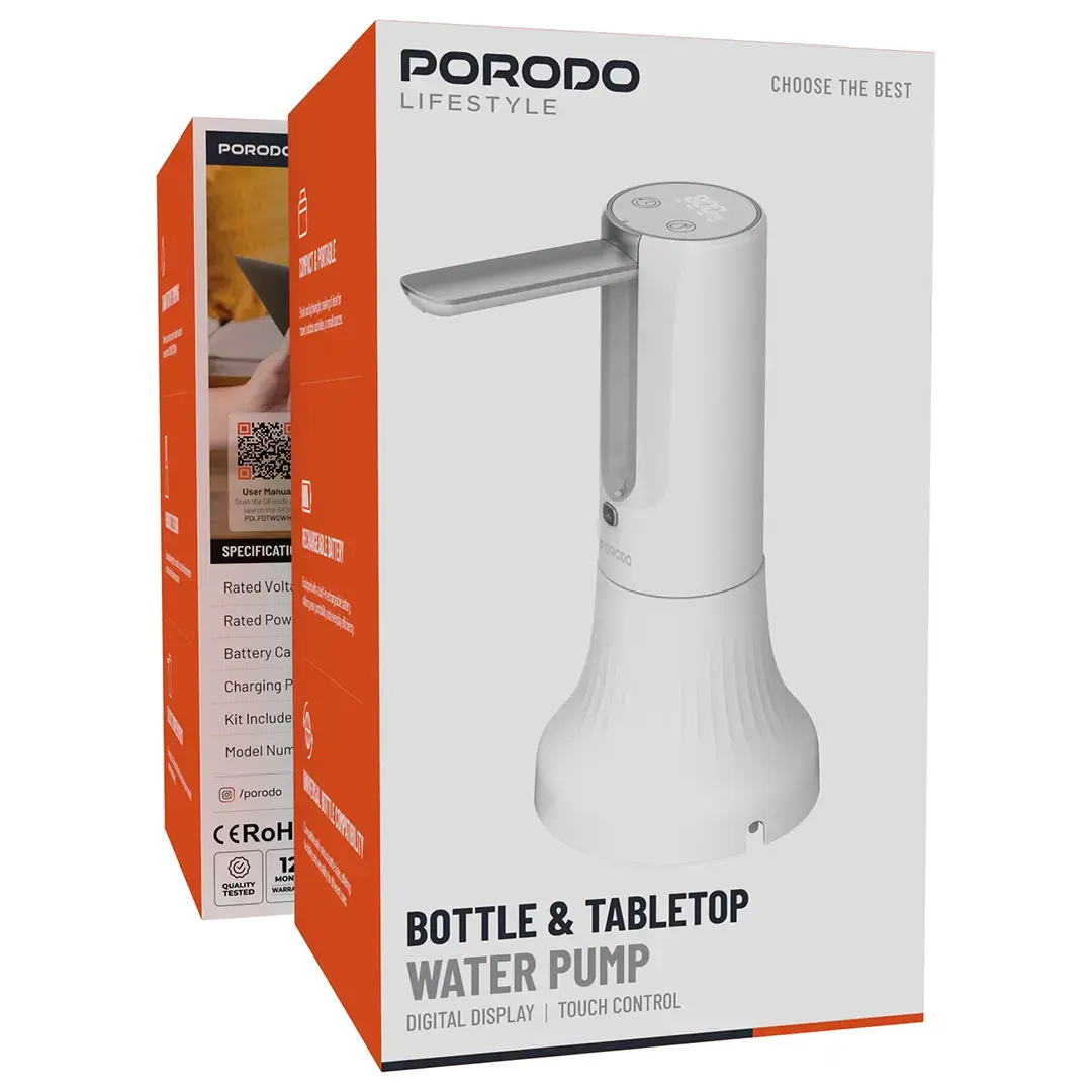 Porodo Lifestyle Bottle & Tabletop Water Pump Digital Display And Touch Control - PDLFDTWDWH