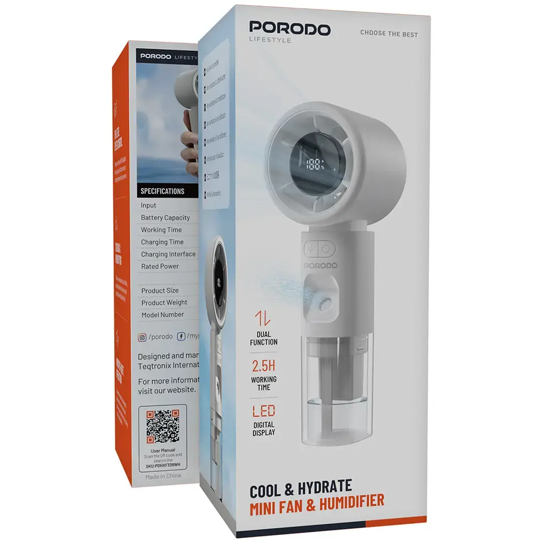 Porodo Cool & Hydrate Mini Fan & Humidifier - PDHXF338WH