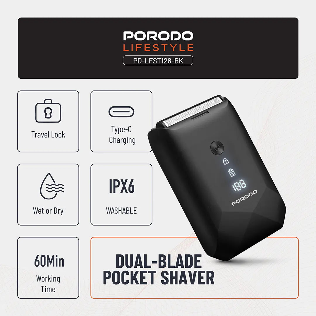 Porodo Lifestyle Dual-Blade Pocket Shaver - PD-LFST128-BK