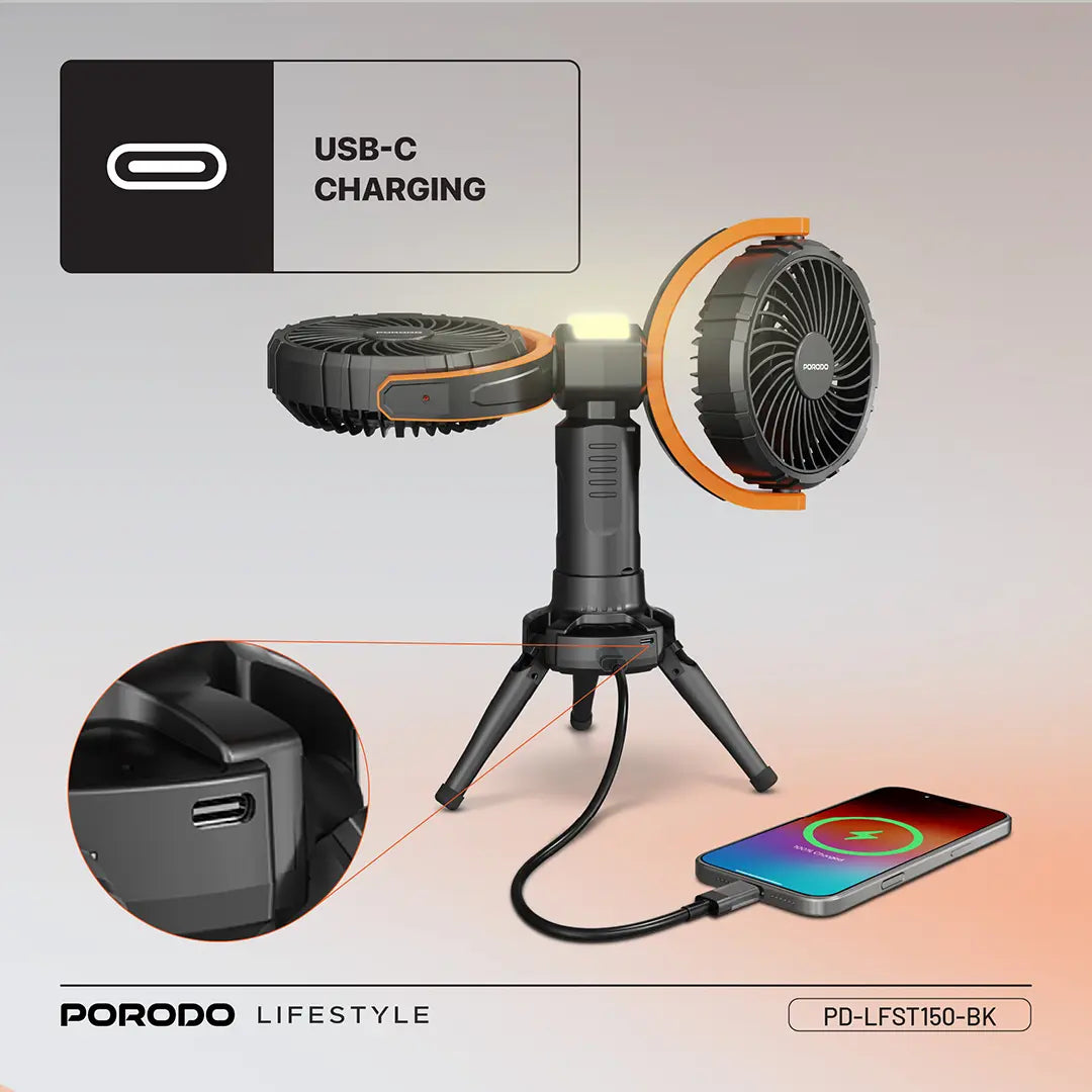 Porodo Lifestyle Dual-Head Oscillating Fan - PD-LFST150-BK