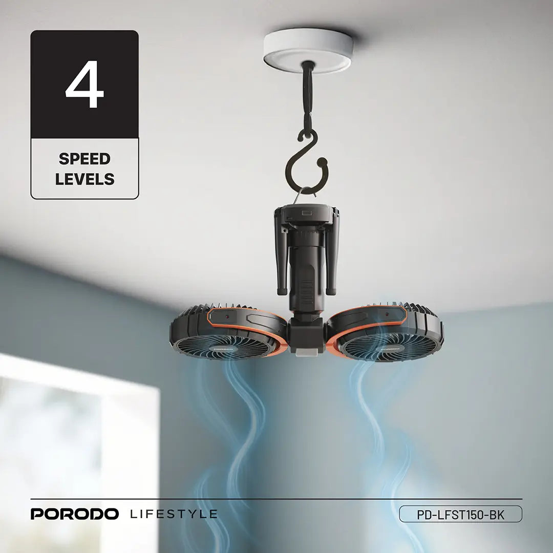 Porodo Lifestyle Dual-Head Oscillating Fan - PD-LFST150-BK