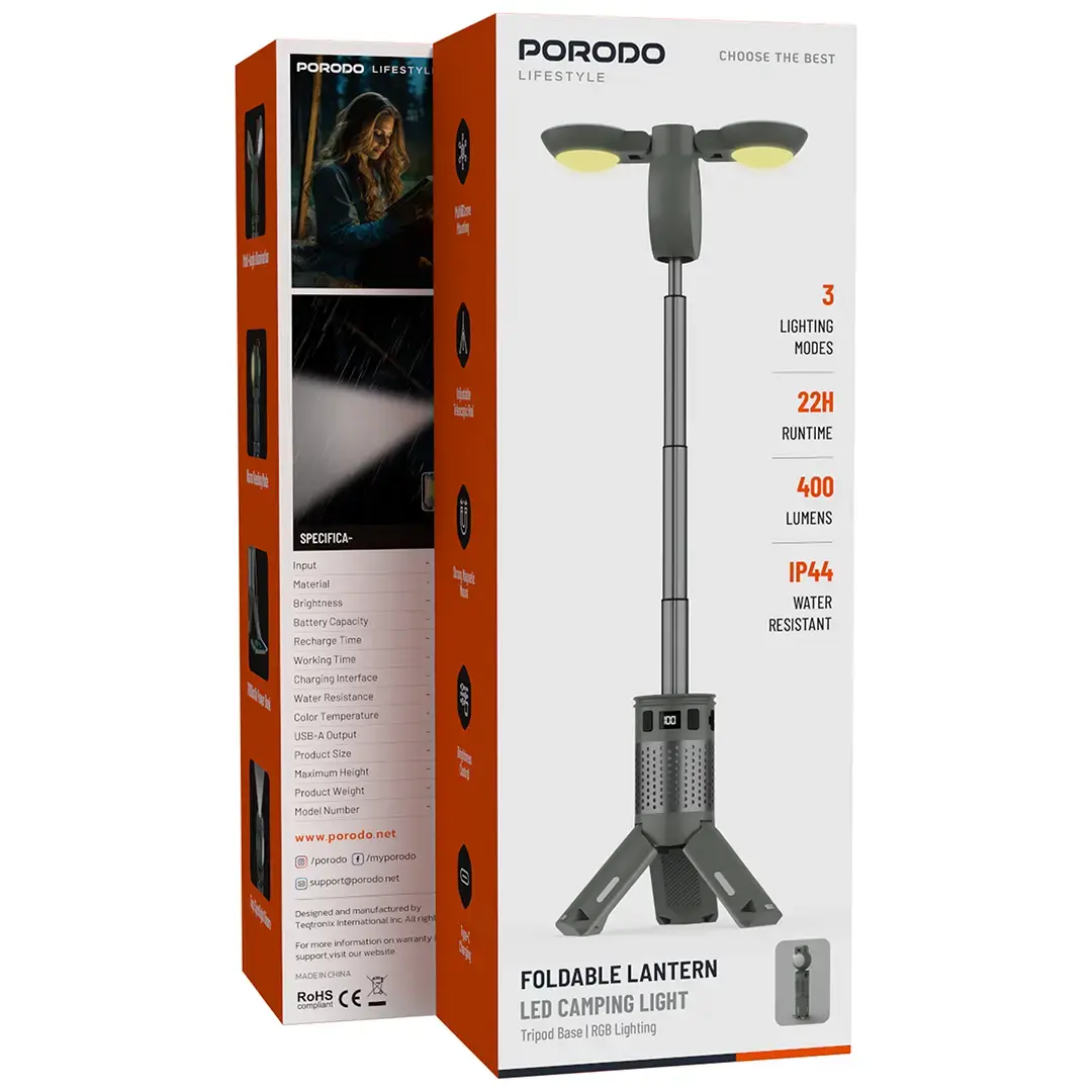 Porodo Lifestyle Foldable Lantern LED Camping Light - PDLFSTXQZ12GN