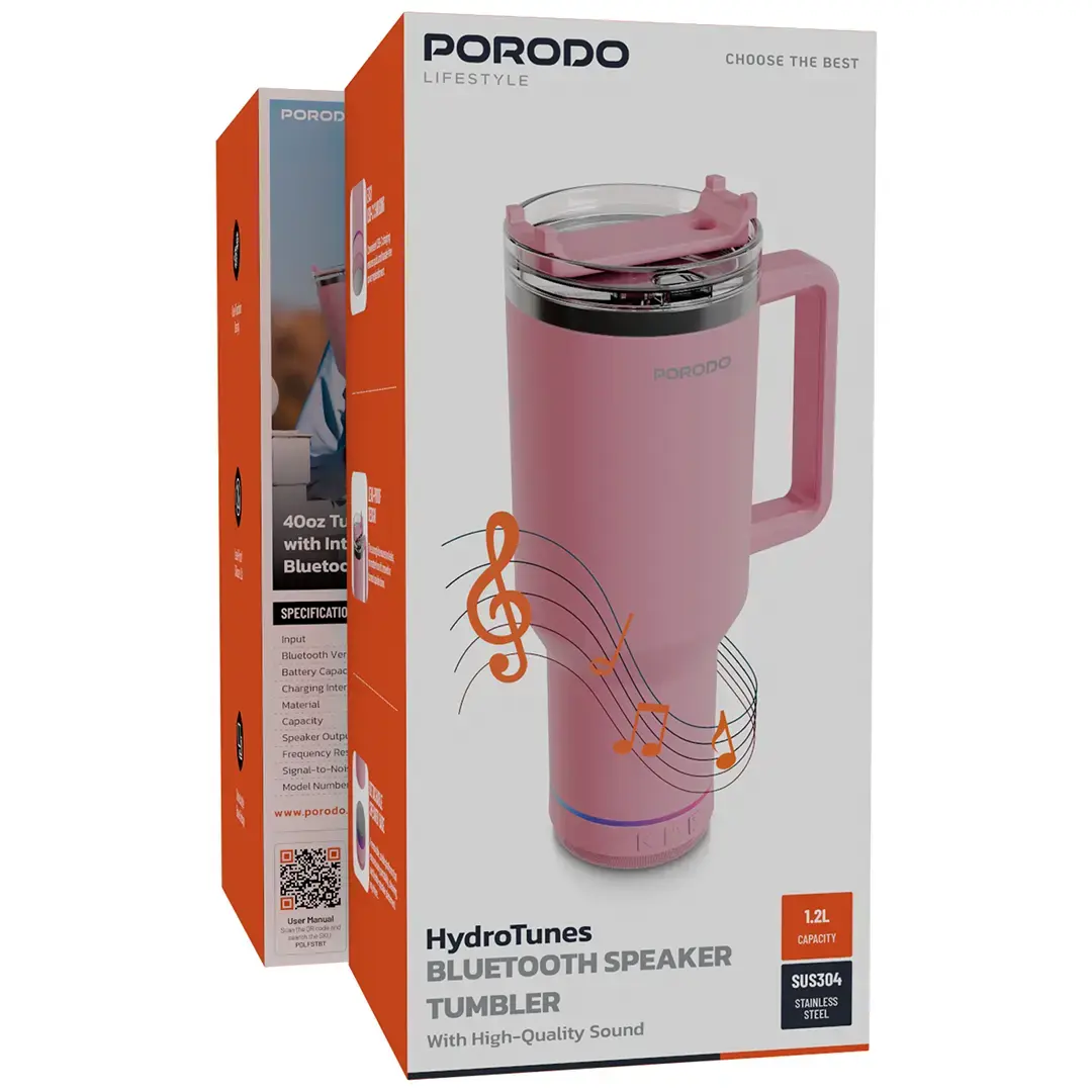 Porodo Lifestyle HydroTunes Bluetooth Speaker Tumbler With High-Quality Sound - PDLFSTBTBK
