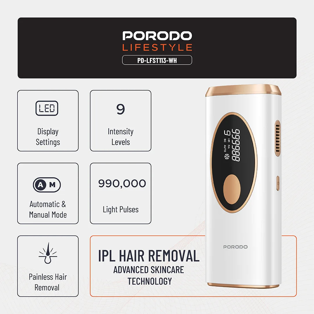Porodo Lifestyle IPL Hair Removal Advanced Skincare Technology - PD-LFST113-WH