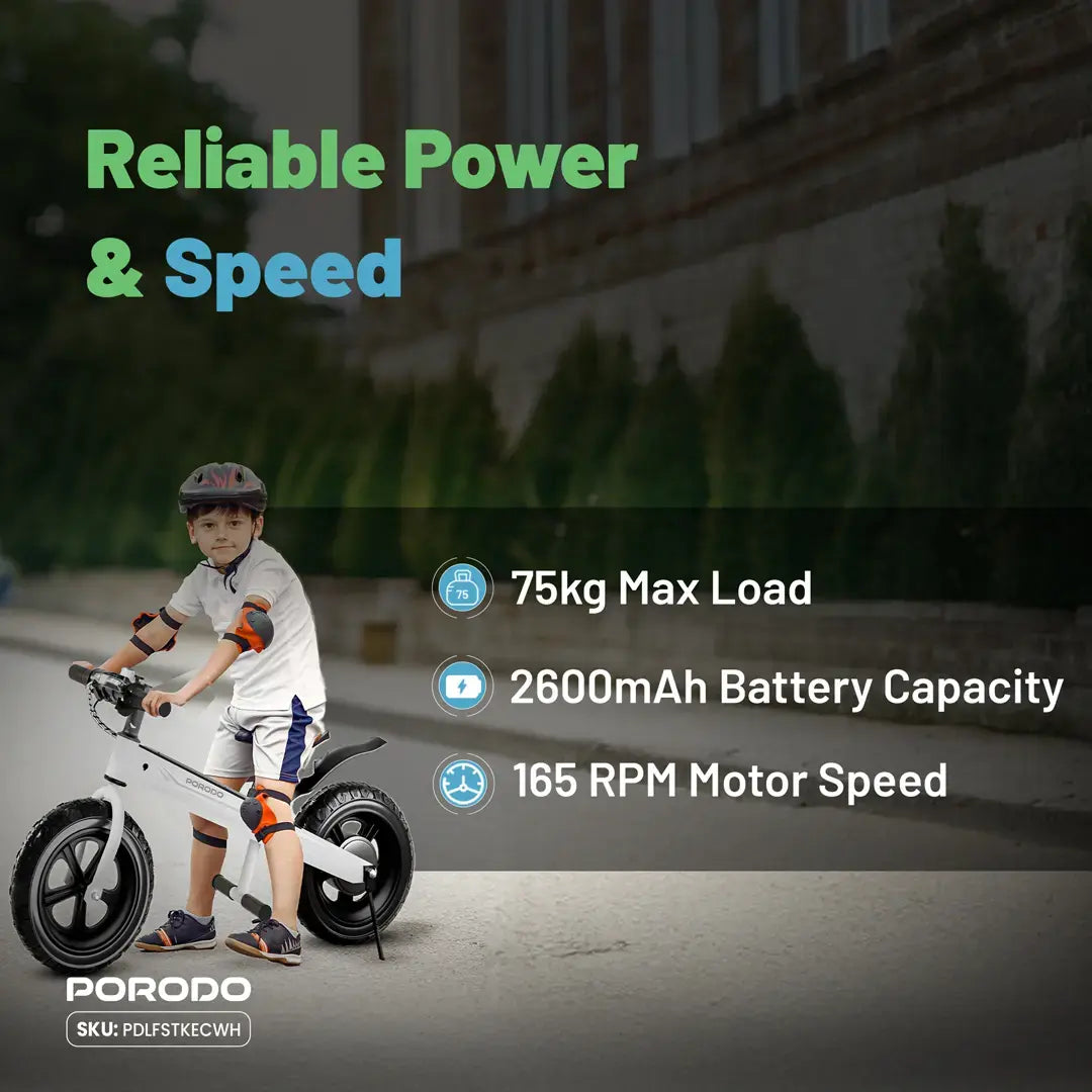 Porodo Lifestyle JoyCruiser Kids Electric Bike - PDLFSTKECWH
