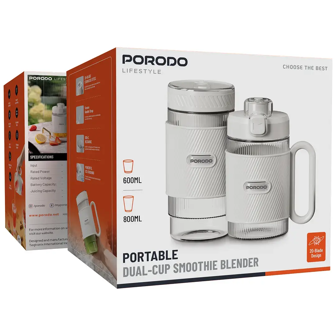 Porodo Lifestyle Portable Dual-Cup Smoothie Blender - PDGCZ0710WH