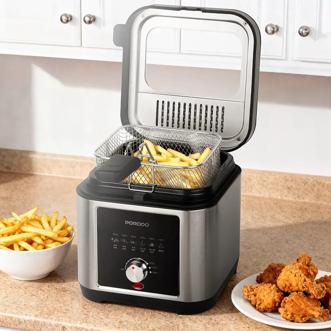 Porodo Lifestyle Stainless Steel 2.5l Deep Fryer Adjustable Temperature | Non-Stick Tray - PDLFSTED02FSL